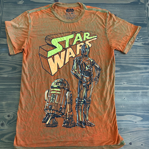 Star Wars Other - Star Wars Graphic T-Shirt M Orange Green Tie-Dye C-3PO R2-D2 - FLAW READ